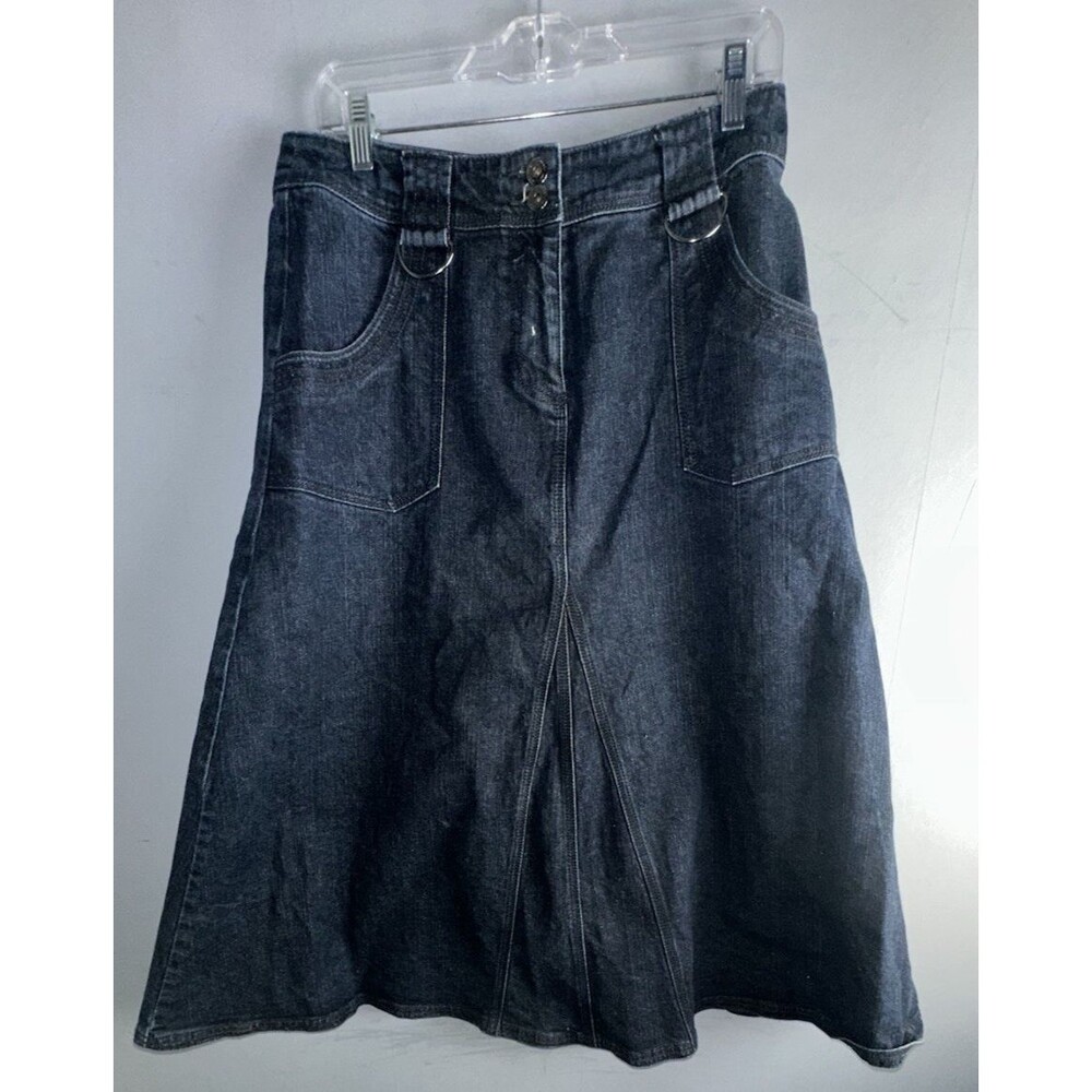 Women's Denim Skirt Size 8 Flared Rock Cowgirl Rodeo Metal Rings Deep Pockets